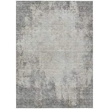 3' X 5' Gray And Ivory Abstract Washable Indoor Outdoor Area Rug