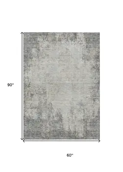 5' X 8' Gray And Ivory Abstract Washable Indoor Outdoor Area Rug