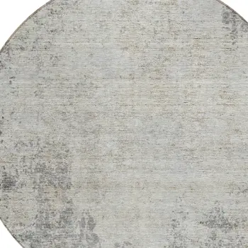 8' Gray And Ivory Round Abstract Washable Indoor Outdoor Area Rug