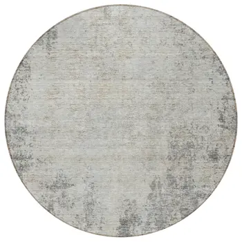8' Gray And Ivory Round Abstract Washable Indoor Outdoor Area Rug
