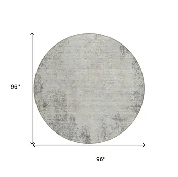 8' Gray And Ivory Round Abstract Washable Indoor Outdoor Area Rug
