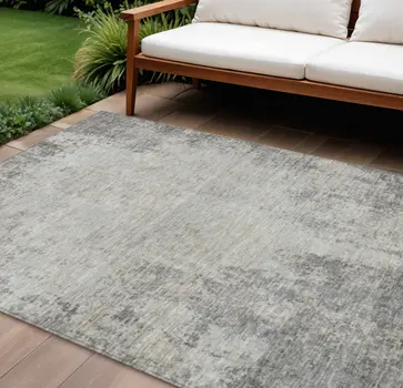 8' X 10' Gray And Ivory Abstract Washable Indoor Outdoor Area Rug