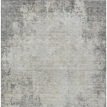 9' X 12' Gray And Ivory Abstract Washable Indoor Outdoor Area Rug