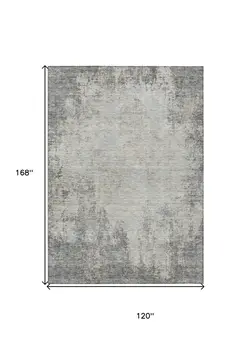 10' X 14' Gray And Ivory Abstract Washable Indoor Outdoor Area Rug