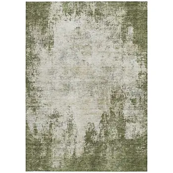 8' X 10' Olive Green And Ivory Abstract Washable Indoor Outdoor Area Rug