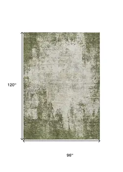 8' X 10' Olive Green And Ivory Abstract Washable Indoor Outdoor Area Rug