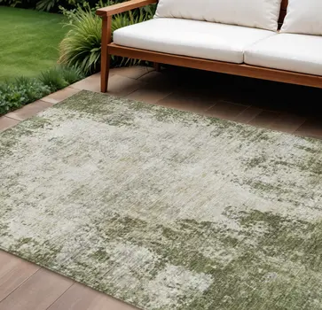 8' X 10' Olive Green And Ivory Abstract Washable Indoor Outdoor Area Rug