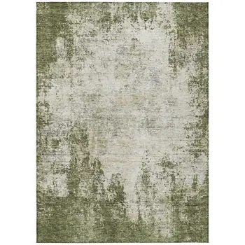 8' X 10' Olive Green And Ivory Abstract Washable Indoor Outdoor Area Rug