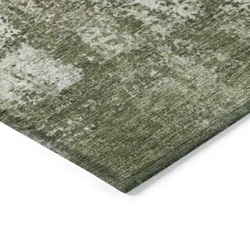 8' X 10' Olive Green And Ivory Abstract Washable Indoor Outdoor Area Rug