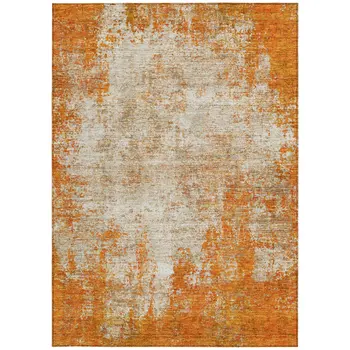 5' X 8' Orange And Ivory Abstract Washable Indoor Outdoor Area Rug