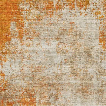 8' X 10' Orange And Ivory Abstract Washable Indoor Outdoor Area Rug