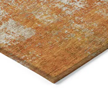 9' X 12' Orange And Ivory Abstract Washable Indoor Outdoor Area Rug