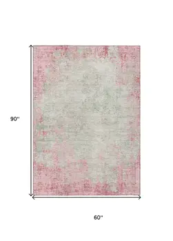 5' X 8' Pink And Ivory Abstract Washable Indoor Outdoor Area Rug