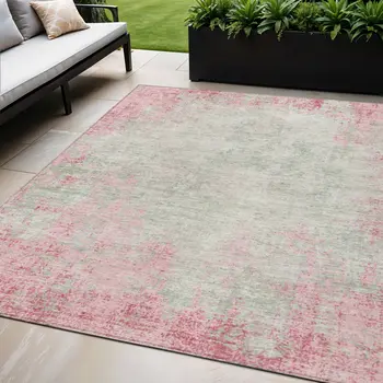 5' X 8' Pink And Ivory Abstract Washable Indoor Outdoor Area Rug