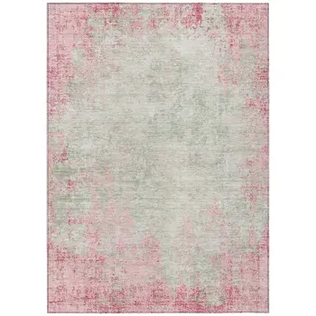 5' X 8' Pink And Ivory Abstract Washable Indoor Outdoor Area Rug