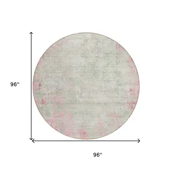 8' Pink And Ivory Round Abstract Washable Indoor Outdoor Area Rug