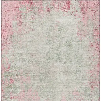 8' X 10' Pink And Ivory Abstract Washable Indoor Outdoor Area Rug