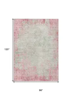 8' X 10' Pink And Ivory Abstract Washable Indoor Outdoor Area Rug