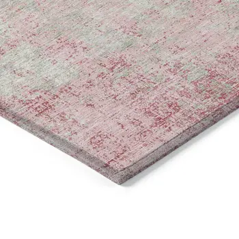 10' X 14' Pink And Ivory Abstract Washable Indoor Outdoor Area Rug
