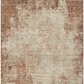 3' X 5' Orange And Beige Abstract Washable Indoor Outdoor Area Rug