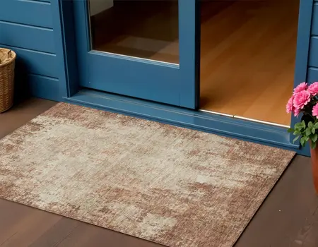 3' X 5' Orange And Beige Abstract Washable Indoor Outdoor Area Rug