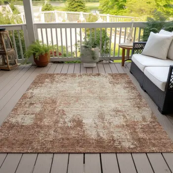3' X 5' Orange And Beige Abstract Washable Indoor Outdoor Area Rug