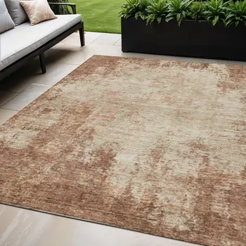 5' X 8' Orange And Beige Abstract Washable Indoor Outdoor Area Rug