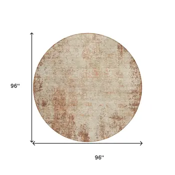 8' Orange And Beige Round Abstract Washable Indoor Outdoor Area Rug