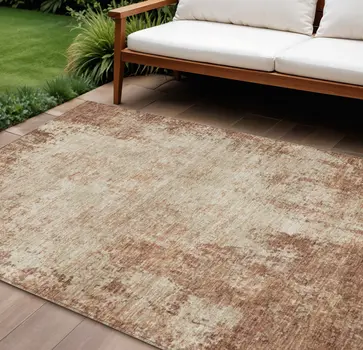 8' X 10' Orange And Beige Abstract Washable Indoor Outdoor Area Rug
