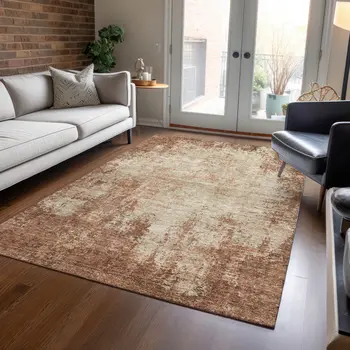 8' X 10' Orange And Beige Abstract Washable Indoor Outdoor Area Rug