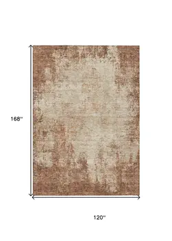 10' X 14' Orange And Beige Abstract Washable Indoor Outdoor Area Rug