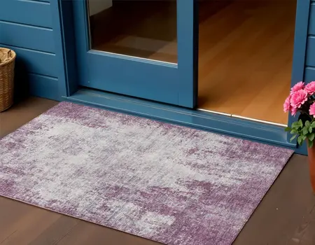 3' X 5' Plum And Ivory Abstract Washable Indoor Outdoor Area Rug