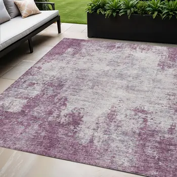 5' X 8' Plum And Ivory Abstract Washable Indoor Outdoor Area Rug