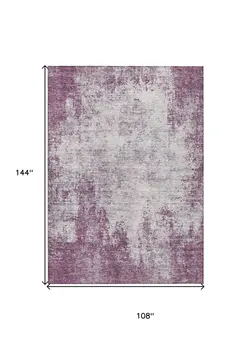9' X 12' Plum And Ivory Abstract Washable Indoor Outdoor Area Rug
