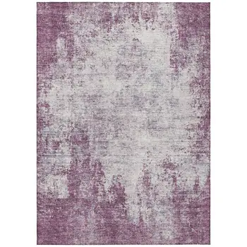 9' X 12' Plum And Ivory Abstract Washable Indoor Outdoor Area Rug