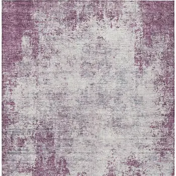 10' X 14' Plum And Ivory Abstract Washable Indoor Outdoor Area Rug