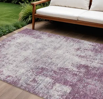 10' X 14' Plum And Ivory Abstract Washable Indoor Outdoor Area Rug