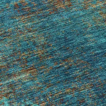 8' Teal Blue Navy Blue And Brown Round Abstract Washable Indoor Outdoor Area Rug