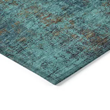 8' X 10' Teal Blue Navy Blue And Brown Abstract Washable Indoor Outdoor Area Rug