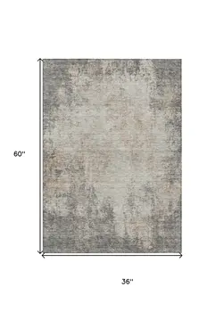 3' X 5' Taupe And Ivory Abstract Washable Indoor Outdoor Area Rug