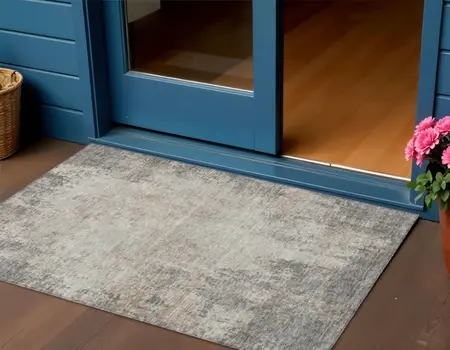 3' X 5' Taupe And Ivory Abstract Washable Indoor Outdoor Area Rug