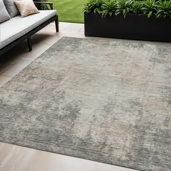 5' X 8' Taupe And Ivory Abstract Washable Indoor Outdoor Area Rug
