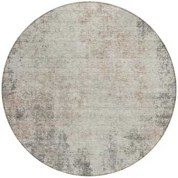 8' Taupe And Ivory Round Abstract Washable Indoor Outdoor Area Rug