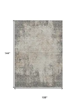 9' X 12' Taupe And Ivory Abstract Washable Indoor Outdoor Area Rug