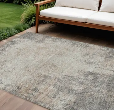 9' X 12' Taupe And Ivory Abstract Washable Indoor Outdoor Area Rug