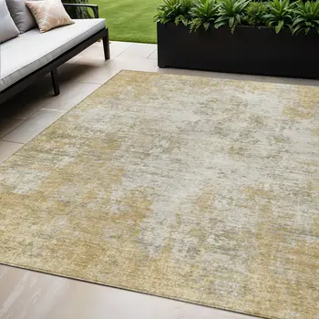 5' X 8' Wheat And Ivory Abstract Washable Indoor Outdoor Area Rug