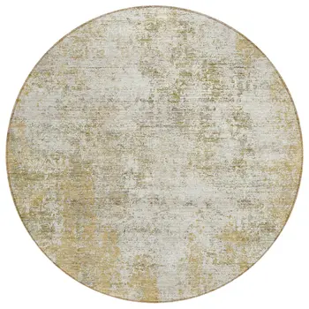 8' Wheat And Ivory Round Abstract Washable Indoor Outdoor Area Rug