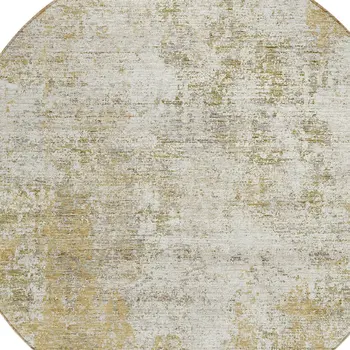 8' Wheat And Ivory Round Abstract Washable Indoor Outdoor Area Rug