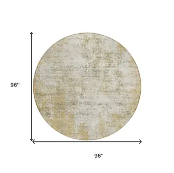 8' Wheat And Ivory Round Abstract Washable Indoor Outdoor Area Rug
