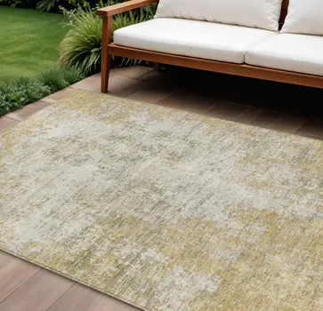 8' X 10' Wheat And Ivory Abstract Washable Indoor Outdoor Area Rug
